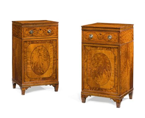 Y A PAIR OF SATINWOOD AND MARQUETRY PEDESTAL CUPBOARDS OR DINING PEDESTALS FIRST QUARTER 19TH CENTURY  each 101cm high, 53cm 