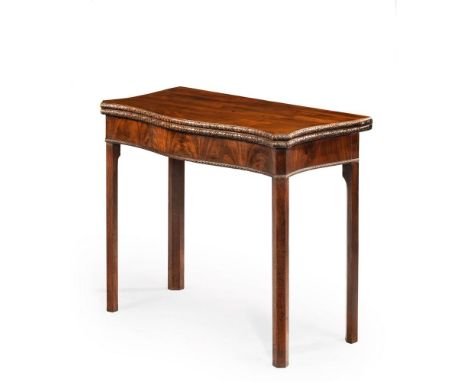 A GEORGE III MAHOGANY SERPENTINE CARD TABLETHIRD QUARTER 18TH CENTURYWith foliage carved edge, enclosing a green baize-lined 