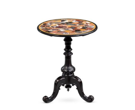A MID-VICTORIAN EBONISED AND HARD STONE SMALL TRIPOD CENTRE TABLETHIRD QUARTER 19TH CENTURY With specimen marble top on a bal