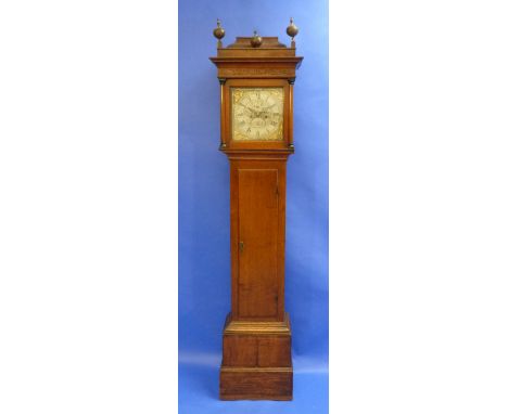 George Hewitt, Marlbro, an oak 8-day longcase clock with two-weight movement striking on a bell, the eleven-inch square silve