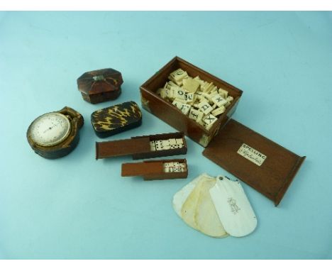 A 19thC bone Spelling / Alphabet Set, comprising one hundred and ten stained bone letters contained in a mahogany box, box da