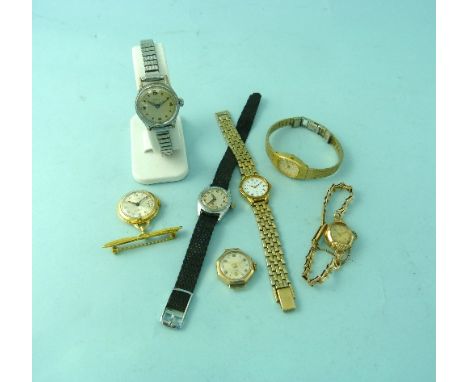 A Ladies 9ct yellow gold Rotary Wristwatch, on 9ct yellow gold strap, together with six other ladies wristwatches including a