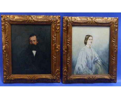 Early 20thC School Portrait of a gentleman oil on board, 12in x 10in (30.5cm x 25.25cm), framed together with a companion por