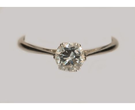 A single stone brilliant cut diamond Ring, c.½ct., all mounted in platinum, Size K.