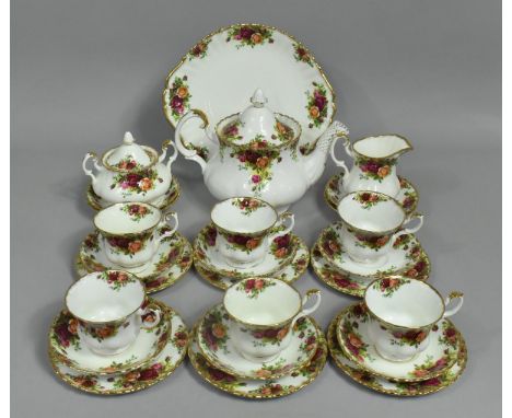 A Royal Albert Old Country Roses Tea Set to comprise Teapot, Six Cups, Milk Jug, Lidded Sugar, Ten Saucers, Six Saucers and a