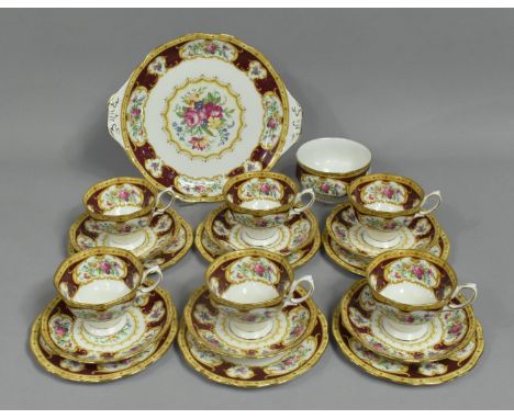 A Royal Albert Lady Hamilton Tea Set to comprise Six Cups, Six Saucers, Six Side Plates, Cake Plate and a Sugar Bowl (Seconds