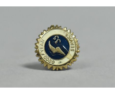 A Small 9ct Gold and Enamelled Goodyear 33 Years Commemorative Lapel Badge, 2.7g 