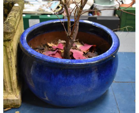 A Blue Glazed Garden Planter, 26cms High 