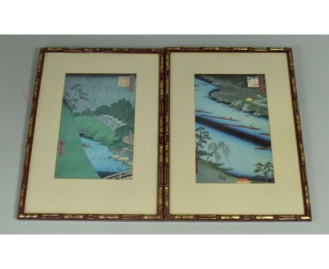 A Pair of Small Framed Japanese Prints, River Scenes, one glass cracked 