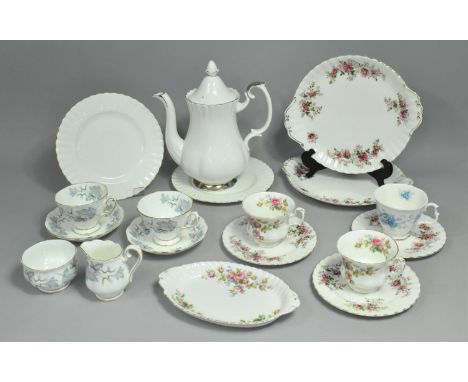 A Collection of Various Royal Albert to Comprise Chantilly Coffee Pot, Moss Rose Tray, Lavender Rose Cake PLates, Silver Mapl