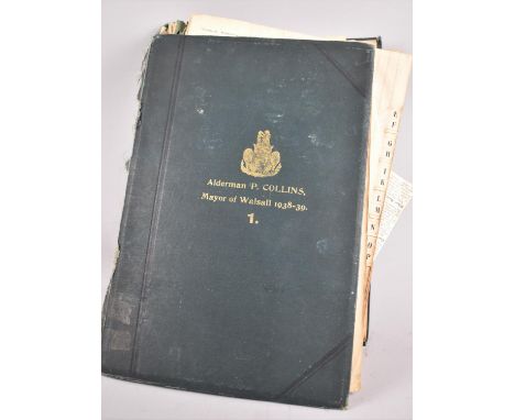 A Vintage Newspaper Cuttings Book for Alderman P Collins, Major Walsall 1938-9 Containing Greeting Cards, Press Cuttings etc 