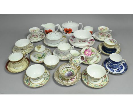 A Collection of Various Cups and Saucers to Comprise Examples by Crown Staffordshire, Royal Worcester, Regency together with 