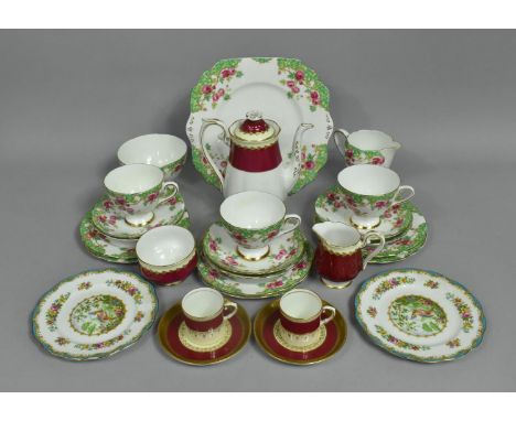 A Gladstone China Rosewood Pattern Tea Set to comprise Three Cups, Six Saucers, Six Side Plates, Cake Plate, Sugar Bowl, Toge