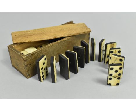 A Set of Vintage Bone Mounted Six Spot Dominoes 