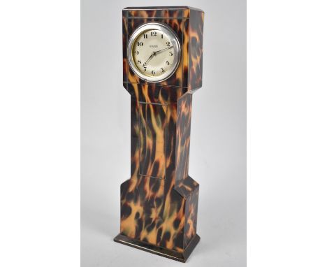 A Vintage Novelty Tortoiseshell Mantel Clock in the Form of a long Case Clock, Having Eight Day Movement, 28cms High 