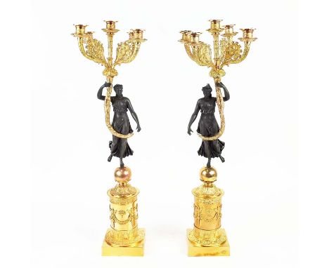 CANDELABRA, a pair, Regency style figural design, each five branch, 71cm H approx. (2)