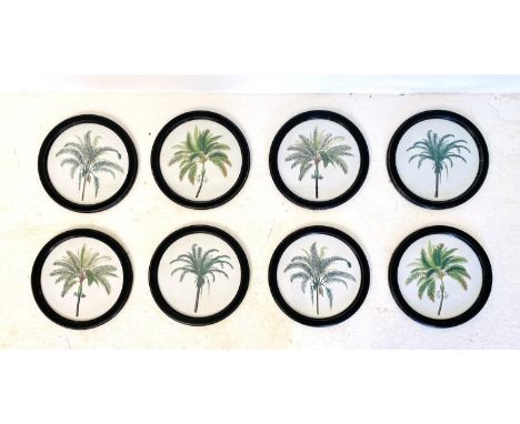 BOTANICAL PRINTS, a set of eight, framed and glazed with circular black frames, 35cm W. (8)