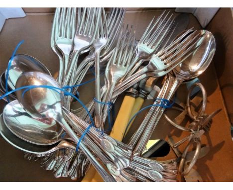 A quantity of Mappin & Webb silver plated flatware, to include: large forks, small forks, tablespoons and others, also to inc