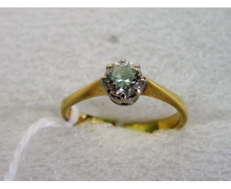 A brilliant cut single stone diamond ring, with claw mounts to tapered shoulders and plain 18ct gold shank (cut).