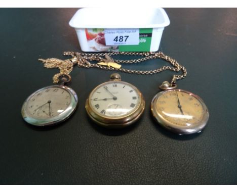 A gold plated Kents Gruen pocket watch with yellow metal chain, together with a further gold plated pocket watch and a white 