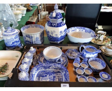 A large quantity of Spode blue and white Italian pattern tablewares and other items, to include: a jardiniere, biscuit barrel