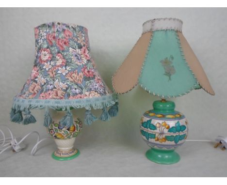 A 1940s H J Wood Bursley Ware lamp base, signed by Charlotte Rhead in the TL2 pattern, the globular base below an original be