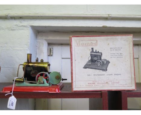 A Mamod S.E.1 red and green spirit-fired Stationary Steam Engine with instructions in original lidded box