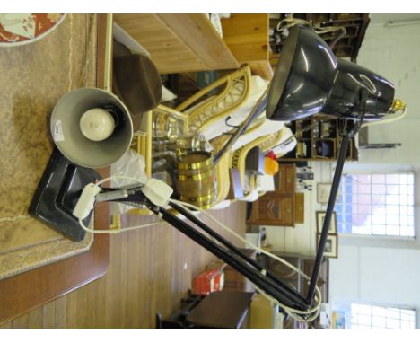 A 1930s style black anglepoise lamp and another