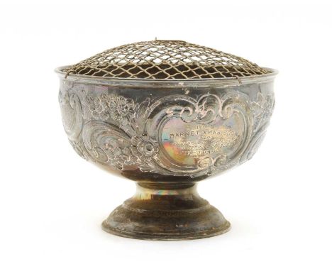 An Edwardian silver rose bowl, by Charles Boyton, London, 1902, inscribed '1902 Barnet Xmas Show for the Best Load of Meadow 