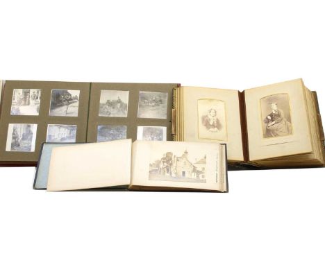 3 Victorian and Edwardian albums of approx. 120 portrait photographs, 14 further loose, a later album and a Wateloo album of 