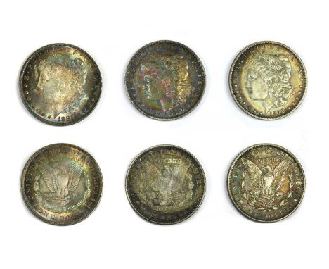 Coins, United States, a collection of silver Dollars comprising 2 x 1880, 1 x F and the other NVF, 3 x 1883, 1 x GF with toni