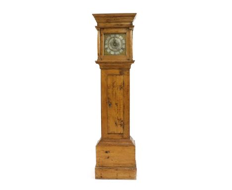 An early 18th century thirty hour longcase clock, the silvered dial inscribed ? with single hand, housed in a pine case, poss