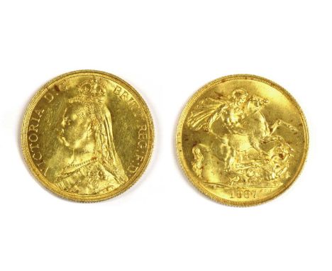 Coins, Great Britain, Victoria (1837-1901), Double Sovereign or Two Pound, 1887, EF with hairlines and light surface marks/to