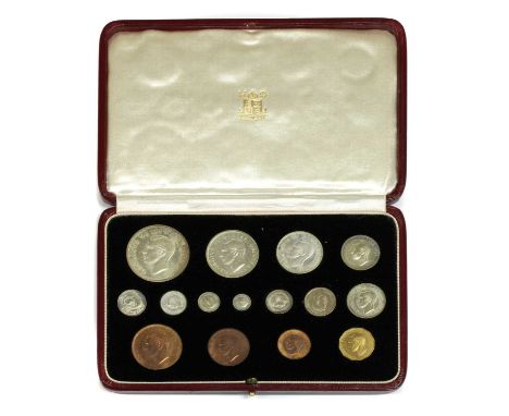 Coins, Great Britain, George VI (1936-1952), Specimen Coins, 1937, fifteen coins, from Crown to Farthing, in red leather case