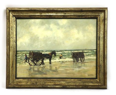 G. v. d. Meer (Dutch, 20th century)Seaweed rakers in the wavessigned 'g. v. d. Meer' l.r., oil on canvas50.5 x 70.5cmConditio