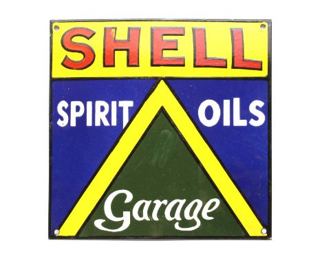 An enamel sign 'Shell Spirit Oils Garage', 36cm squareCondition report: Slight loss to red colour on 'h' of Shell