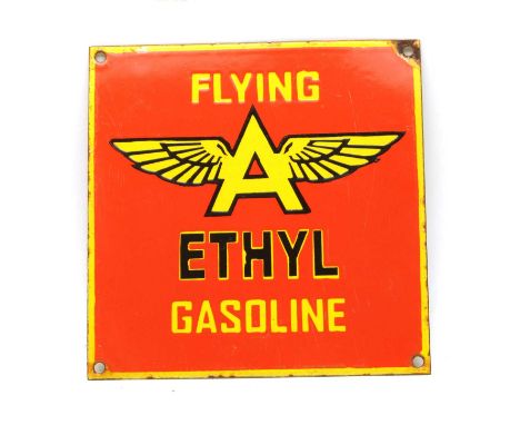 An enamel sign 'Flying Ethyl Gasoline', 25.5cm squareCondition report: Chipped and rusty edges and top right corner
