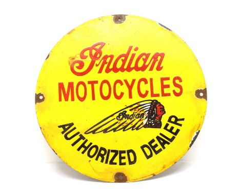 An enamel sign 'Indian Motocycles, Authorised Dealer', 41cm diameterCondition report: Rusty holes, chipped and rusty edges, d
