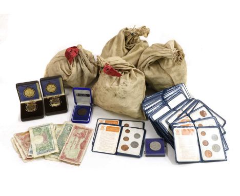 Coins, Great Britain &amp; World, a collection of coins to include 3 x Royal Mint sealed £5 bags of Pennies and another bag l