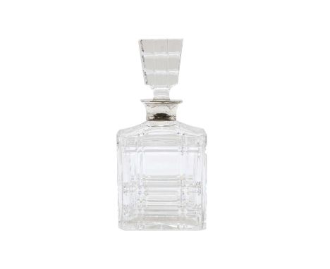 A silver mounted cut glass brandy decanter, of rectangular form, the collar hallmarked for Mappin &amp; Webb, London 1973, 25