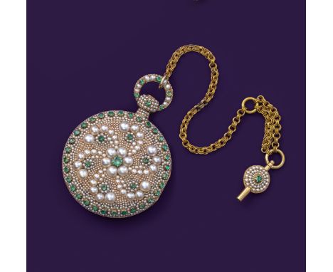 A gold open-faced consular cased pocket watch, the reverse pavй-set with graduated seed pearls in swirl design, with circular