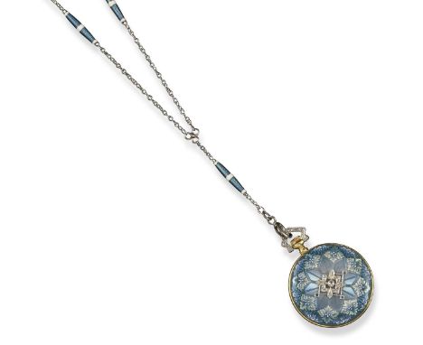 An early 20th century enamel watch pendant, the cream dial signed Bailey Banks & Biddle Co, with black Arabic numerals. withi