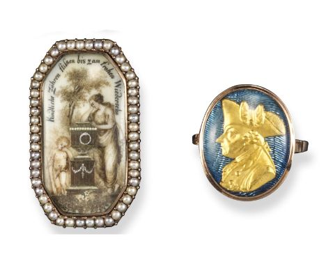 A late 18th century portrait cameo mounted gold ring, depicting Frederick the Great, 1712-1786. 2cm high. Size O. And a late 
