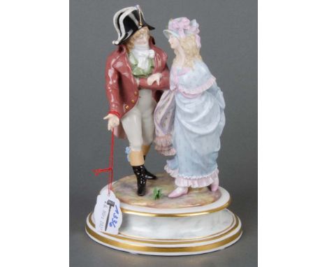 Kostümgruppe. Meissen 1876. Auf ovalem, profiliertem Sockel mit Goldrand. Porzellan, bunt bemalt, mit Formnummer „K. 162“. Mo