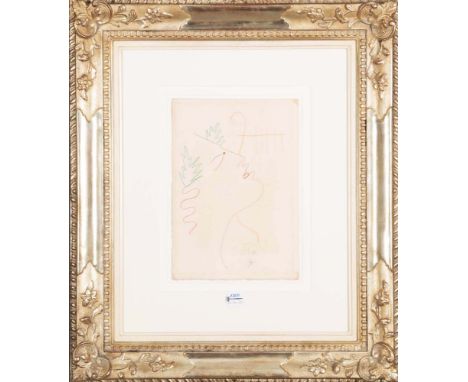 Jean Cocteau (1889-1963). „Orphée Lauré à la Lyre“. Farbstiftzeichnung, sign., hi./Gl./gerahmt, 32 x 22 cm. Erworben bei Art 
