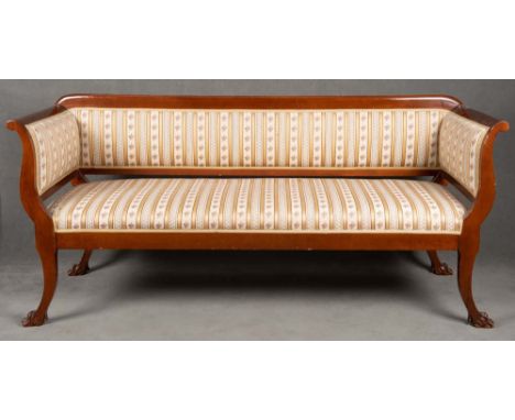 Biedermeier-Sofa. Deusch 19. Jh. Mahagoni furniert, teilw. massiv, H=90 cm, B=193 cm, T=66 cm. **