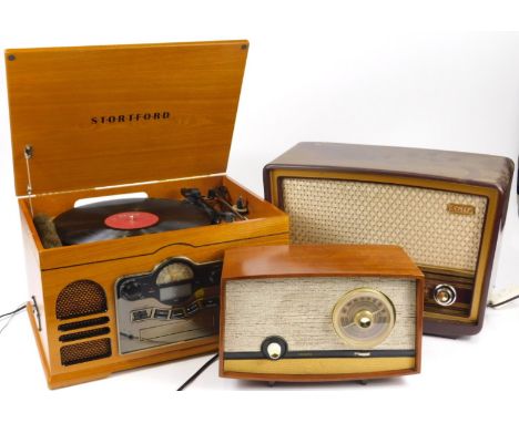 A Stella radio, in a mahogany case, a Murphy radio and a vintage style record player with CD.
