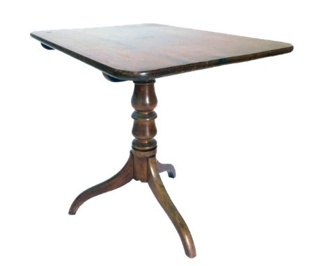 A Victorian mahogany occasional table, the rectangular tilt top on a turned column and tripod base, 75cm wide.