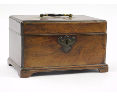 A George III mahogany tea caddy, the hinged lid enclosing a later fitted interior on bracket feet, 24cm W.