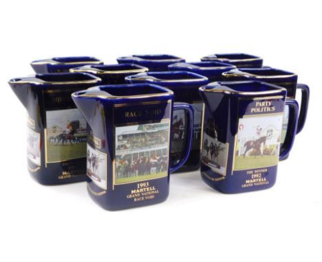 A collection of ten Seton pottery limited edition jugs, each printed with a Grand National winner, to include the Martel Cogn